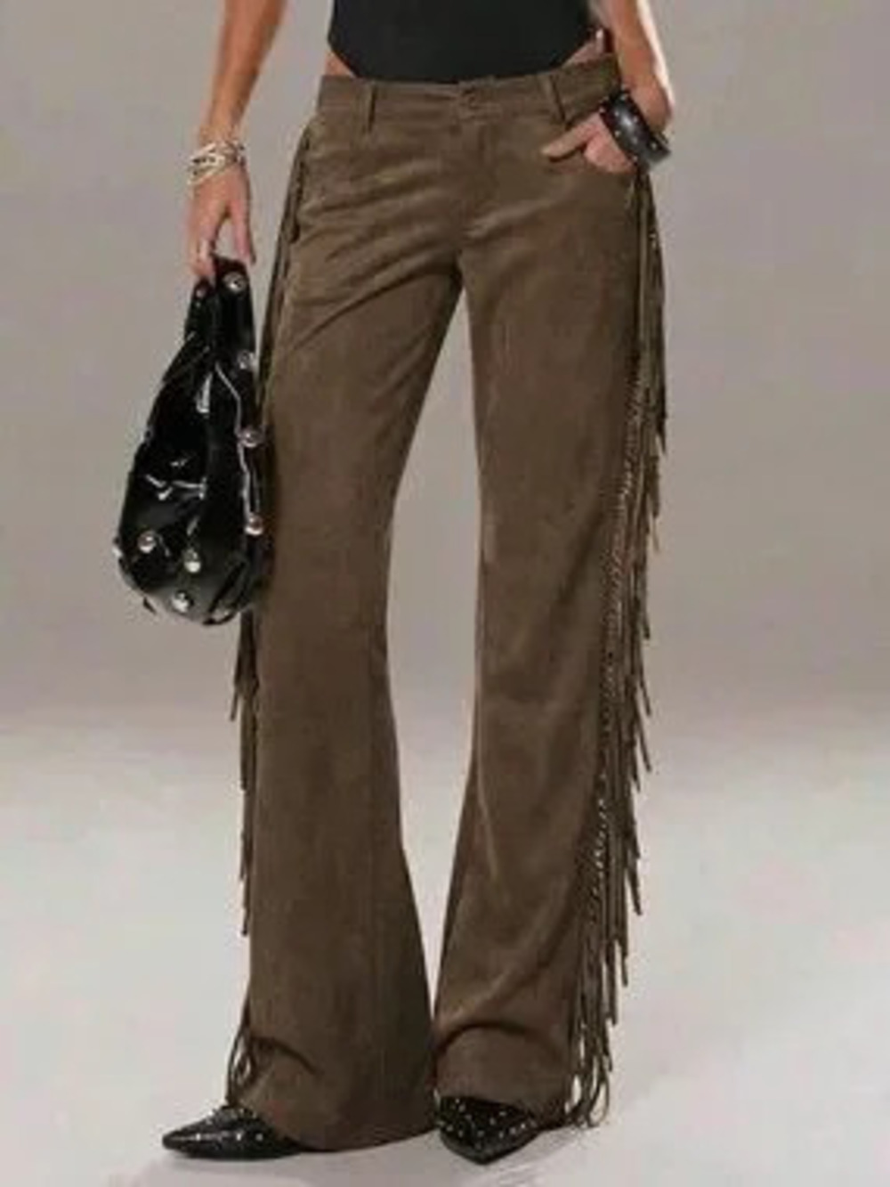ZARA Brown Western Women Flare Pants with Pockets